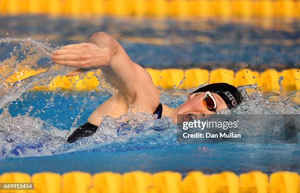 Hannah Miley of Aberdeen Per competes in the Womens Open 400m IM final on day one of the British Swimming Championships at Ponds Forge on April 18,...