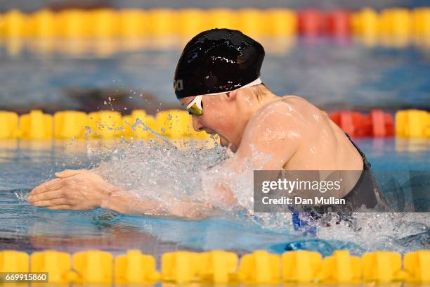 Hannah Miley of Aberdeen Per competes in the Womens Open 400m IM final on day one of the British Swimming Championships at Ponds Forge on April 18,...