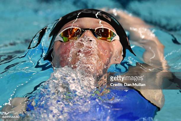 Hannah Miley of Aberdeen Per competes in the Womens Open 400m IM final on day one of the British Swimming Championships at Ponds Forge on April 18,...