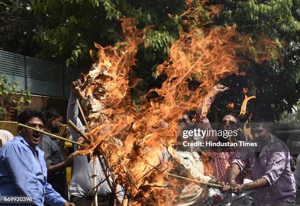 The Ola Uber drivers protesting against the Government's Policy at Delhi CM Arvind Kejriwal's House in Civil Line on April 18, 2017 in New Delhi,...