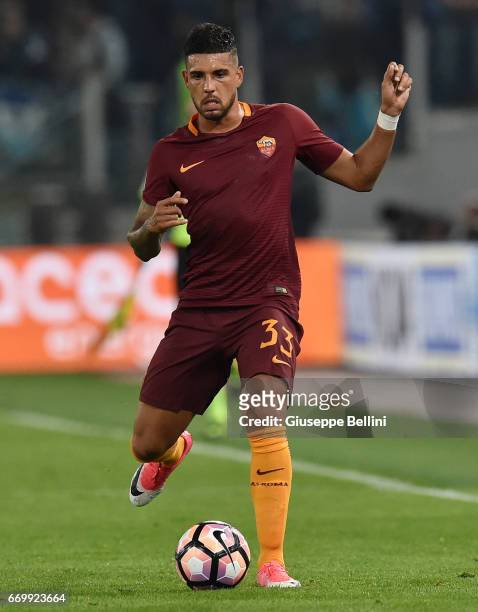 Emerson Palmieri dos Santos of AS Roma in action during the TIM Cup match between AS Roma and SS Lazio at Stadio Olimpico on April 4, 2017 in Rome,...