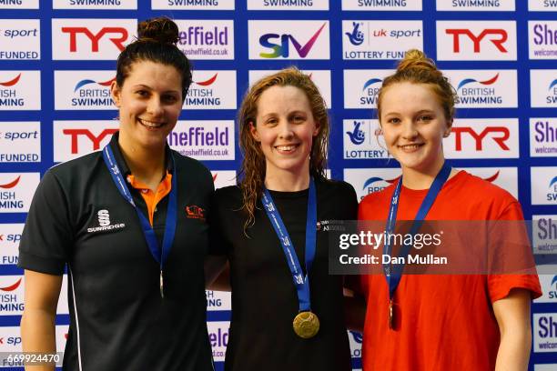 Silver mmedalist Aimee Willmott of London Aquatic, gold medalist Hannah Miley of Aberdeen Per and bronze medalist Abbie Wood of Loughboro Uni pose...