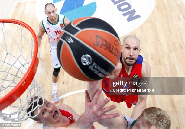 Andrey Vorontsevich, #20 and James Augustine, #5 of CSKA Moscow in action during the 2016/2017 Turkish Airlines EuroLeague Playoffs leg 1 game...