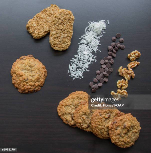 homemade cookies with ingredient - coconut biscuits stock pictures, royalty-free photos & images