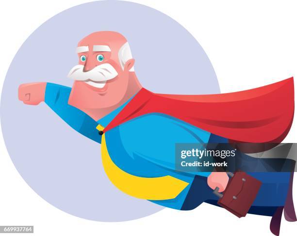 senior super hero businessman flying - health hero awards stock illustrations