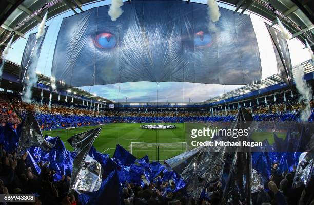 General view as Leicester fans enjoy the atmosphere prior to the UEFA Champions League Quarter Final second leg match between Leicester City and Club...