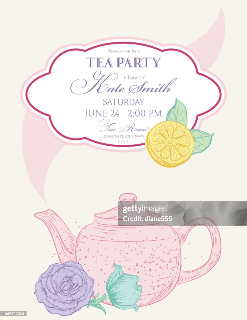 tea-party-invitation-template-with-text-frame-high-res-vector-graphic-getty-images for Free Printable Downloadable Tea Party Invitations Tea Party Invitation Template With Text Frame High-Res Vector Graphic - Getty Images for Free Printable Downloadable Tea Party Invitations