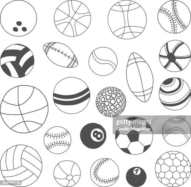 balls doodles set - handball 2017 stock illustrations