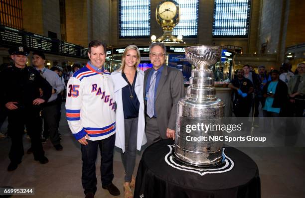 Stanley Cup MTA Stunt on April 11, 2017 -- Pictured: Stanley Cup Champion Mike Richter was joined by NBC Sports Kathryn Tappen, MTA President Joseph...