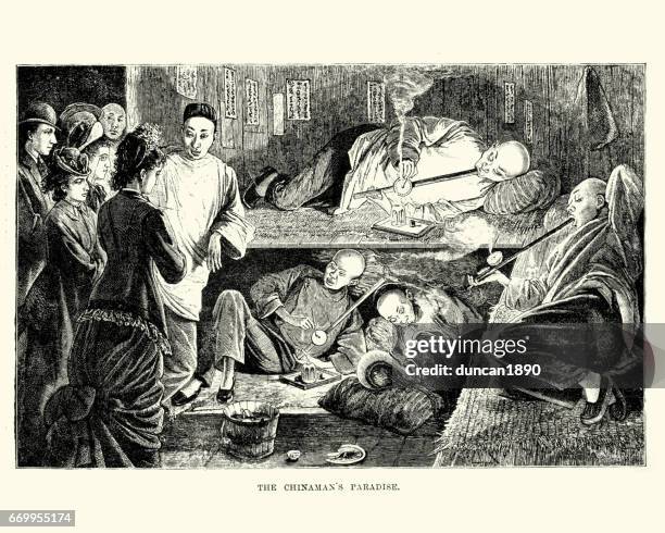 chinese opium den, san francisco, 19th century - opium stock illustrations