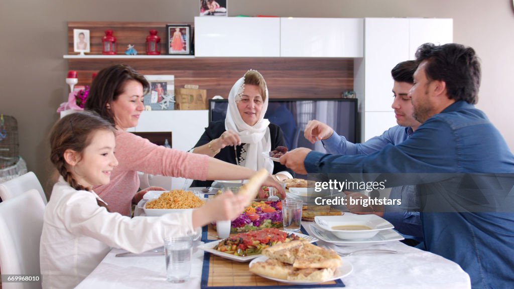 Family iftar meal in Ramadan