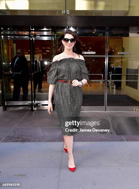 Anne Hathaway seen on the streets of Manhattan on April 18, 2017 in New York City.