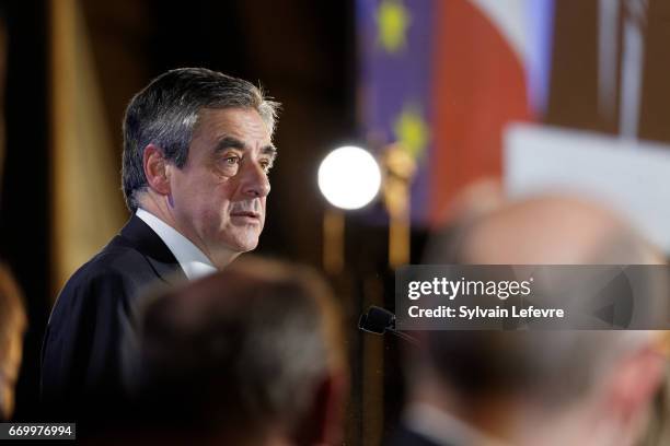 French Presidential candidate Francois Fillon attends his rally on April 18, 2017 in Lille, France. France will go to the polls on April 23 to decide...