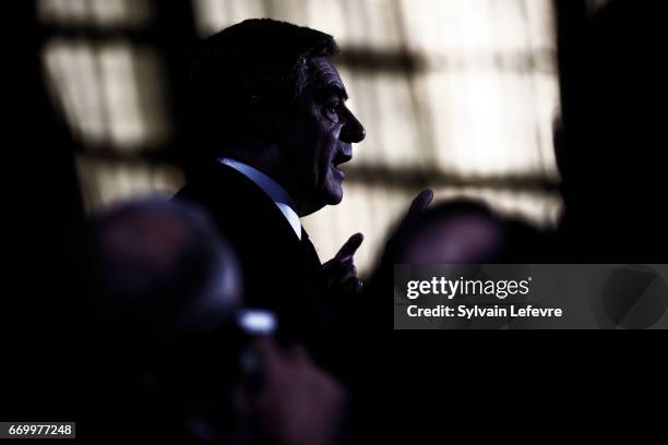 French Presidential candidate Francois Fillon attends his rally on April 18, 2017 in Lille, France. France will go to the polls on April 23 to decide...