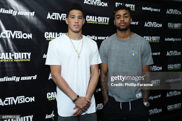 Pro Basketball Players D'Angelo Russell and Devin Booker visit Infinity Ward for a "Call of Duty: Infinite Warfare Continuum DLC" livestream on April...