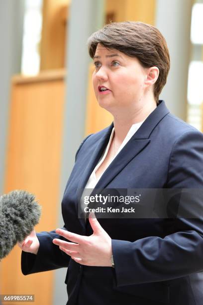 Scottish Conservative leader Ruth Davidson gives a media interview in the Garden Lobby of the Scottish Parliament soon after the announcement of a UK...
