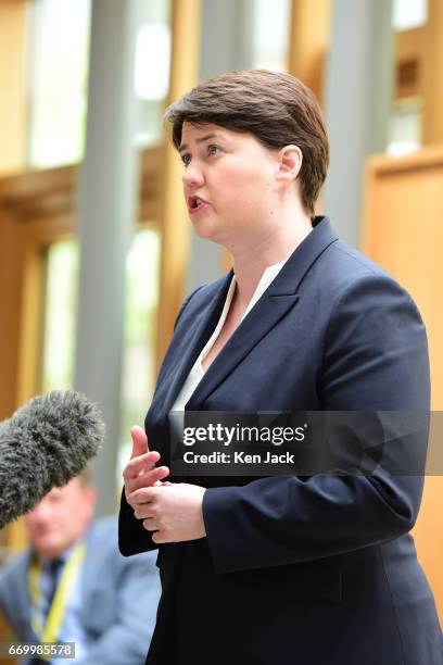 Scottish Conservative leader Ruth Davidson gives a media interview in the Garden Lobby of the Scottish Parliament soon after the announcement of a UK...