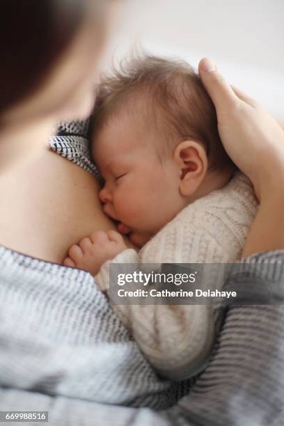 a 2 months old baby girl in the arms of her mother - affectueux stock pictures, royalty-free photos & images