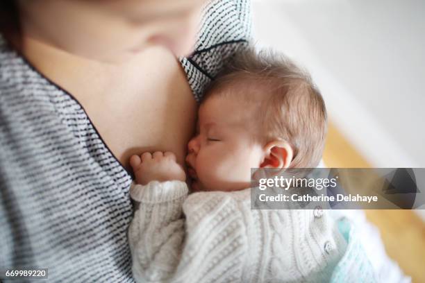 a 2 months old baby girl in the arms of her mother - chambre à coucher fotografías e imágenes de stock