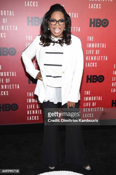 Oprah Winfrey attends "The Immortal Life of Henrietta Lacks" premiere at SVA Theater on April 18, 2017 in New York City.