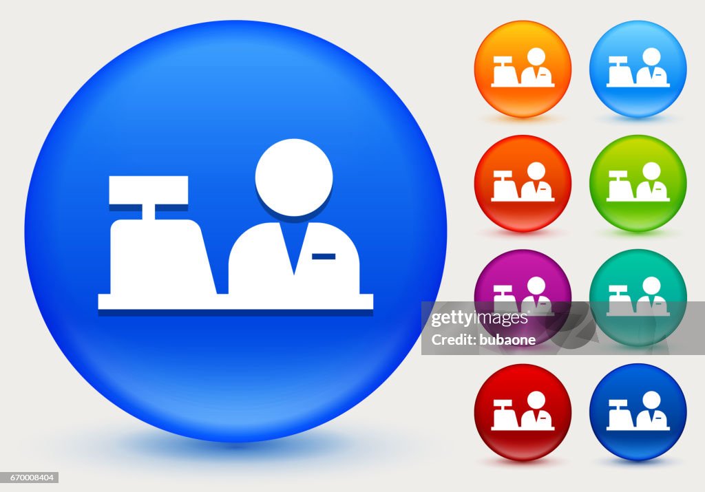 Cashier Icon on Shiny Color Circle Buttons
