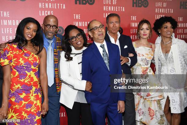 Renee Elise Goldsberry, Reg E. Cathey, Oprah Winfrey, George C. Wolfe, Richard Plepler, Rose Byrne and Lisa Arrindell attend "The Immortal Life of...