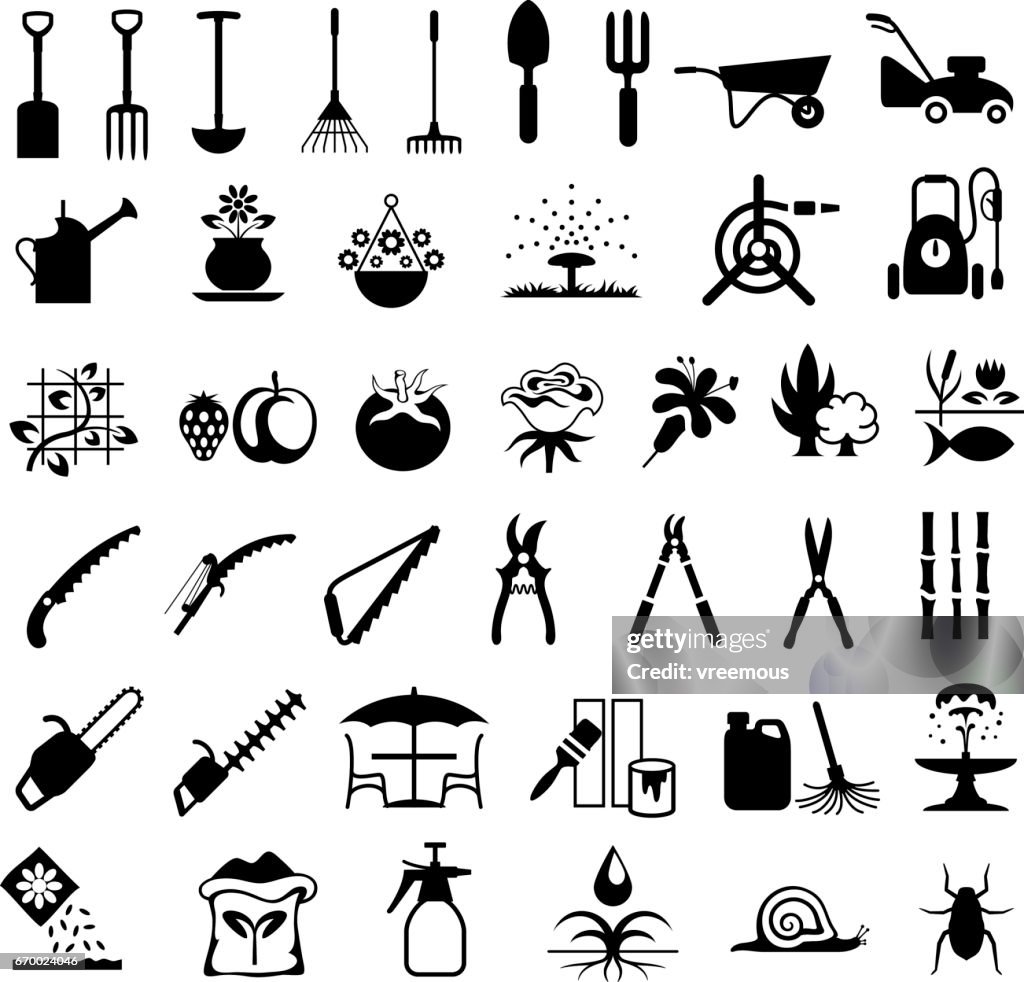 Gartengeräte und Produkte Symbole