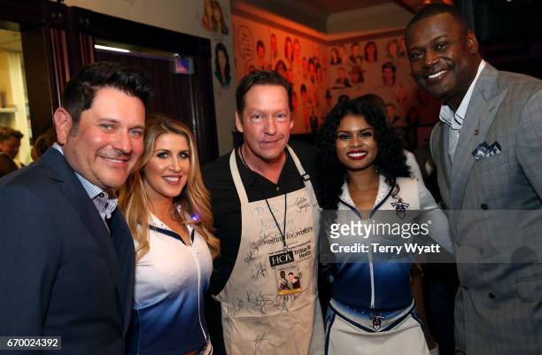 Jay DeMarcus, D.B. Sweeney, and Kevin Carter pose with Tennessee Titans Cheerleaders during the 16th Annual Waiting for Wishes Celebrity Dinner...