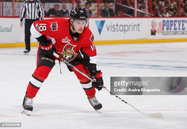 Ryan Dzingel of the Ottawa Senators skates against the Boston Bruins in Game Two of the Eastern Conference First Round during the 2017 NHL Stanley...