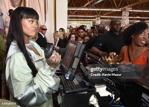 Rihanna at the FENTY PUMA by Rihanna Experience on April 18, 2017 in Los Angeles, California.