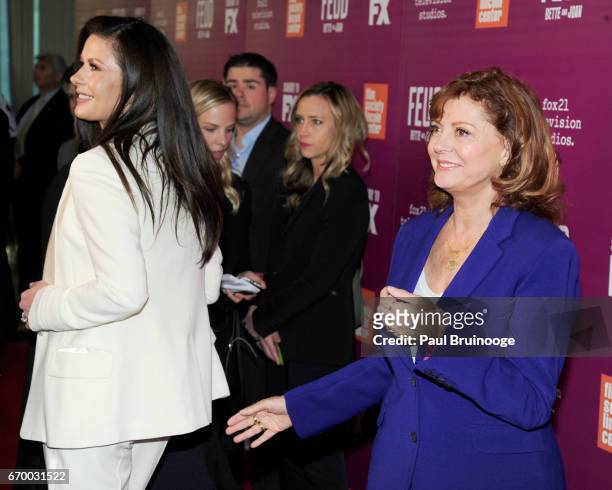 Catherine Zeta-Jones and Susan Sarandon attend the "Latin History For Morons" Opening Night Celebration at The Public Theater on March 27, 2017 in...
