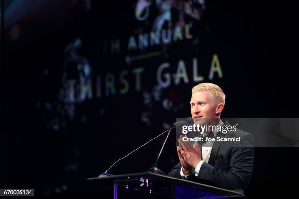 Founder of Thirst Project Seth Maxwell speaks onstage at the Thirst Project's 8th Annual thirst Gala at Beverly Hills Hotel on April 18, 2017 in...