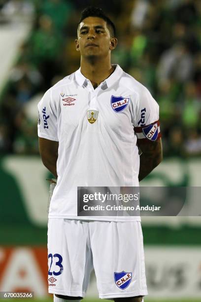 Diego Polenta of Nacional looks on during the national anthem prior a match between Chapecoense and Nacional Uruguai as part of Copa Bridgestone...