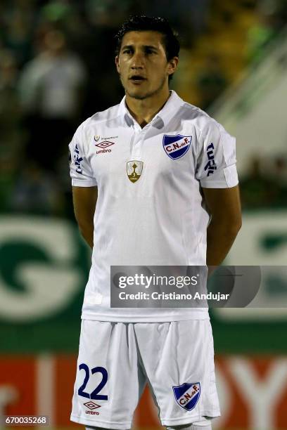 Alfonso Espino of Nacional looks on during the national anthem prior a match between Chapecoense and Nacional Uruguai as part of Copa Bridgestone...