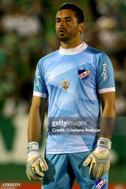 Esteban Conde of Nacional looks on during the national anthem prior a match between Chapecoense and Nacional Uruguai as part of Copa Bridgestone...