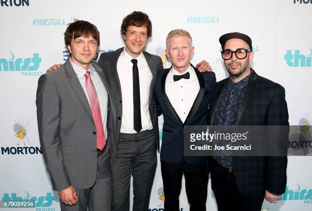 Founder of Thirst Project Seth Maxwell poses with OK Go at the Thirst Project's 8th Annual thirst Gala at Beverly Hills Hotel on April 18, 2017 in...