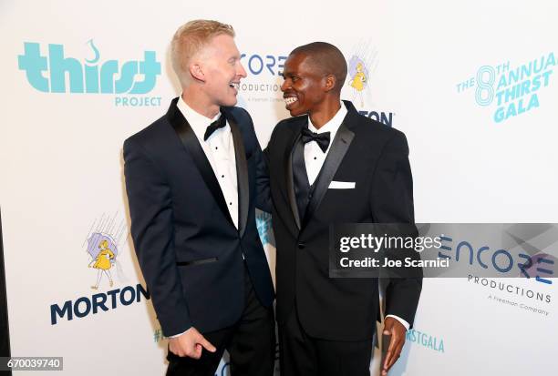 Founder of Thirst Project Seth Maxwell and Swaziland Director for Thirst Project Sibusiso Shiba pose backstage at the Thirst Project's 8th Annual...