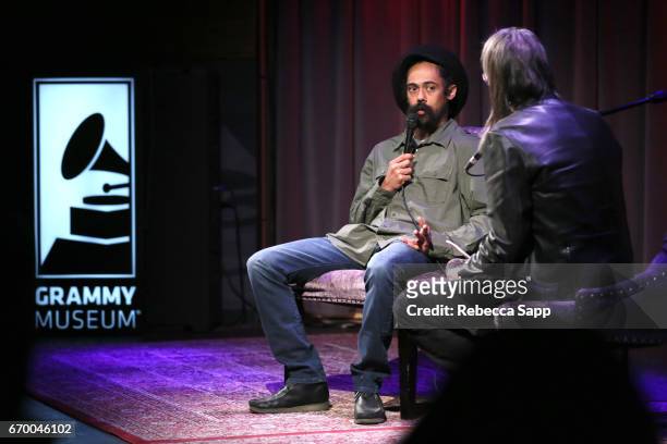 Musician Damian "Jr. Gong" Marley speaks with Executive Director of the GRAMMY Museum Scott Goldman at A Conversation With Damian "Jr. Gong" Marley...