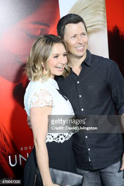 Actress Beverley Mitchell and Michael Cameron attend the premiere of Warner Bros. Pictures' "Unforgettable" at TCL Chinese Theatre on April 18, 2017...