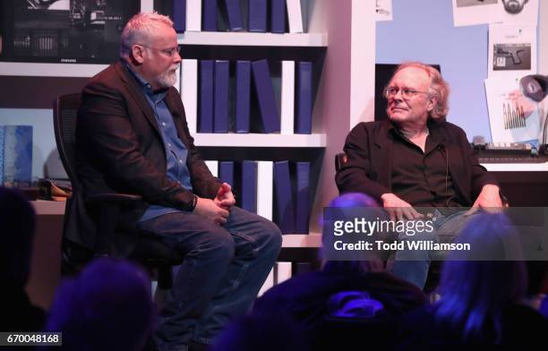 Executive producers Michael Connelly and Eric Overmyer speak onstage during the Amazon Original Series "Bosch" Emmy FYC screening and panel at the...