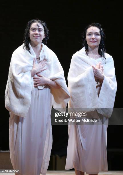 Adina Verson and Katrina Lenk during the Broadway Opening Night Performance Curtain Call Bows for 'Indecent' at The Cort Theatre on April 18, 2017 in...