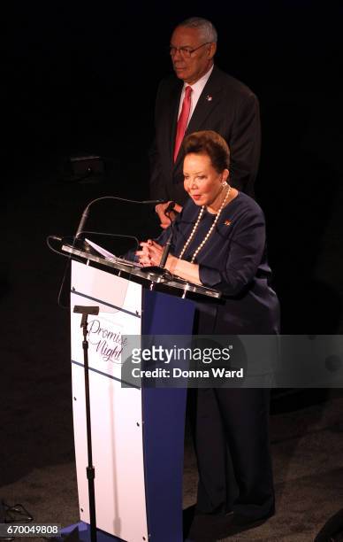 Alma Powell and General Colin Powell attend the America's Promise Alliance 20th Anniversary Promise Night at Marriott Marquis Hotel on April 18, 2017...