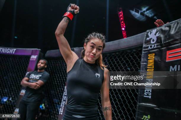 Angela Lee prepares to face Jenny Huang in the main event of the ONE Championship: Warrior Kingdom event at the Impact Arena on March 11, 2017 in...