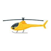 Vector flat style illustration of yellow helicopter.