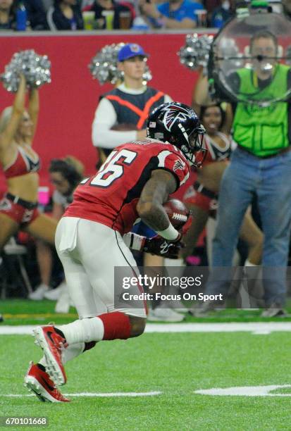 Justin Hardy of the Atlanta Falcons returns a kickoff against the New England Patriots during Super Bowl 51 at NRG Stadium on February 5, 2017 in...