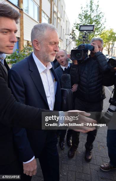 Labour leader Jeremy Corbyn leaves his home in north London, before attending the Prime Minister's Questions.