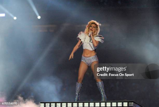 Singer Lady Gaga performs during the Pepsi Zero Sugar Super Bowl LI Halftime Show at NRG Stadium on February 5, 2017 in Houston, Texas.
