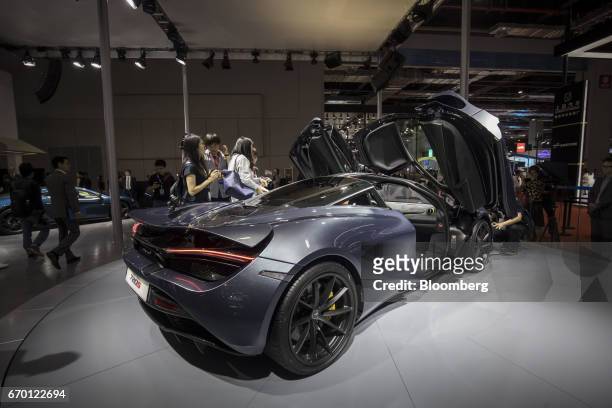 McLaren Automotive Ltd. 720S luxury automobile stands on display at the Auto Shanghai 2017 vehicle show in Shanghai, China, on Wednesday, April 19,...