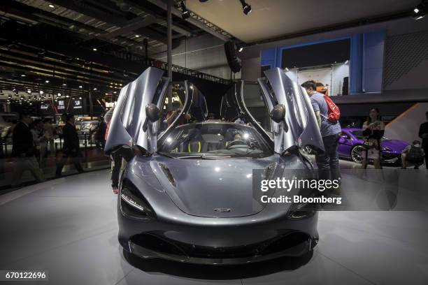 McLaren Automotive Ltd. 720S luxury automobile stands on display at the Auto Shanghai 2017 vehicle show in Shanghai, China, on Wednesday, April 19,...