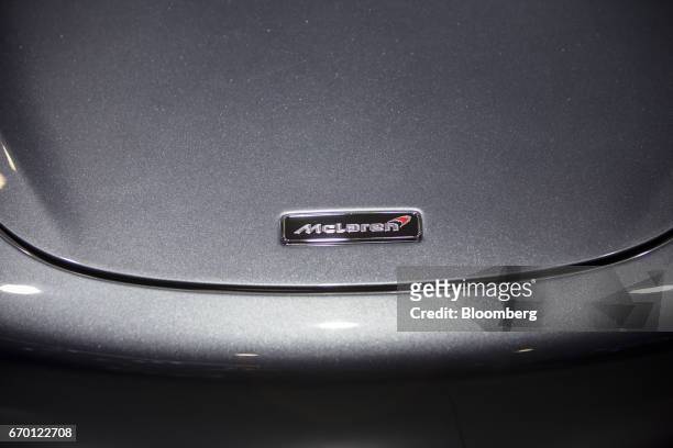 McLaren Automotive Ltd. Badge is seen on a 720S luxury automobile at the Auto Shanghai 2017 vehicle show in Shanghai, China, on Wednesday, April 19,...